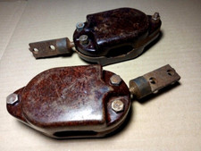 Ancien gréement poulie à roulettes bloc bakélite décor loft russe URSS années 60