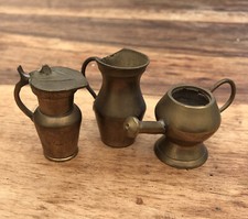 3 Small 2” Brass Stein Toy Scale Model Doll House French Miniature Pitcher