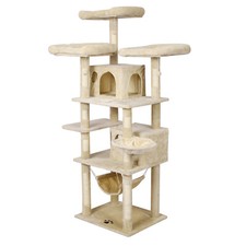 Arbre à chat Beige Motif pattes 170cm Hamac Jeu Détente Niche Ludique Grattoir