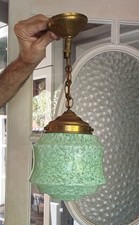 Ancien Globe Suspension en verre de Clichy vert clair Art Déco