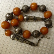 Ancien Collier Ethnique Yémen Argent Ambre Bakelite Ethnic Silver Amber 19C
