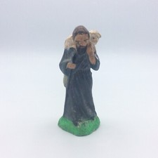 Santon crèche Devineau Berger au mouton plâtre peint taille 2 milieu XXème