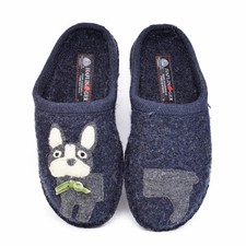 HAFLINGER FLAIR PUPPY CHAUSSONS EN FEUTRE DE LAINE BLEU AVEC CHIEN