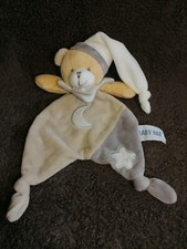 Doudou plat ours bonnet marron beige lune étoile Babynat  Etat  neuf