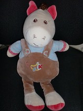 doudou peluche âne cheval poney bleu marron brodé avion AJENA 41cm (2 dispo)