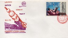 SOYUZ 17 Launch day 10-1-75 Apollo-Soyuz mission Moscow Red mark Space cover