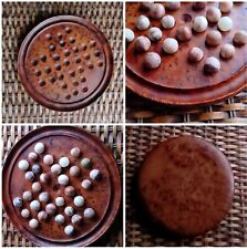 JEU DE SOLITAIRE ARTISANAL PLATEAU EN BOIS EXOTIQUE 20 CM - 32 BILLES EN ALBÂTRE