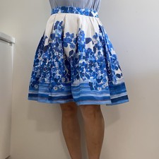 Jupe circulaire plissée florale Karen Millen EU40 US8 coton mélangé d'inspira...