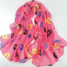 Foulard Femme Mousseline Rose Femme Imprimé Lèvres - Bijoux des Lys