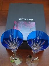 WATERFORD LISMORE TWO CHAMPAGNE GLASSES CRYSTAL CUT BLUE COLOR +ORGINAL BOX
