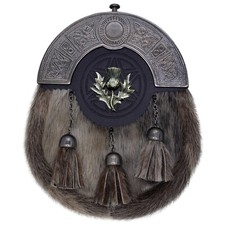 Te Écossais Kilt Sporran Cuir Peau de Phoque Chardon Finition Antique /