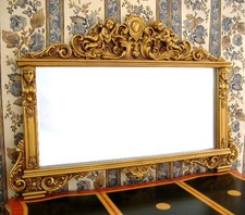 MIROIR CHEMINÉE MURAL AVEC ANGES DORE ANCIEN ANGELOTS POUR PALAIS D'UN CHÂTEAU