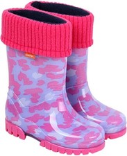 BOTTES DE NEIGE WELLIES ENFANTS DOUBLURE INTÉRIEURE AMOVIBLE/COEURS ROSES EU20-21/UK3-4