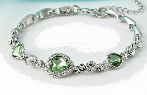 Green heart crystal bangle - heart,
