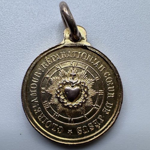 Antique religious medal heart - religious,