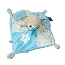 Doudou plat Lapin blanc bleu