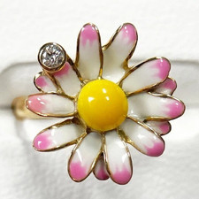 Bague Christian Dior Diorette 1P Diamant 18K YG Fleur Rose Rose Rose Authenti...