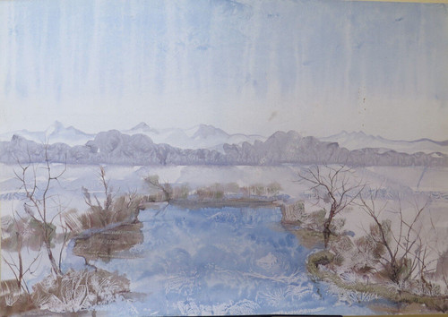 Tableau vintage paysage peint - tableau,