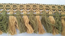 ANCIEN GALON POMPONS JAUNE VERT TAPISSERIE POUR SIEGES RIDEAU VINTAGE DECORATION