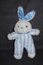 ? Doudou Lapin PAMPERS Blanc Rayé Bleu Yeux Nez Durs Peluche 25 Cm Vintage