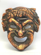 Ancien masque mural de Bacchus en bronze patine cuivrée – art décoratif antique