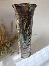 Obus travaillé / Vase d'artisanat de tranchée en laiton - H30 cm - 14/18