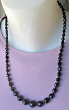 Ancien Unique Collier de perles noires à facettes élégant bijou vintage 674