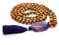 Améthyste Blanc Bois de Santal Mala 108 + 1 Perle Japa Chapelet Collier Bouddha
