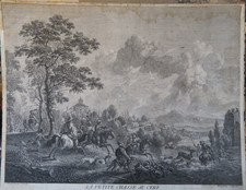WOUWERMAN (1623-1682)  GRANDE GRAVURE XIX° CHASSE CERF CHEVAL CHIEN PAYSAGE