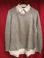 Lauren Ralph Lauren – Pull gris col rond avec effet chemise intégrée (taille M)