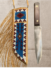 Couvre-couteaux en perles indigènes fourreau de couteau en cuir rouge Indiens...