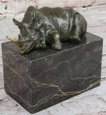 Sculpture En Bronze Rhinocéros Avec Corne Signée Originale Art Déco Cadeau
