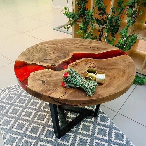 Table ronde résine rouge - résine,