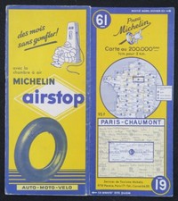 Carte MICHELIN 61 PARIS CHAUMONT 1955 Guide Bibendum pneu tyre map