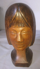 ANCIEN GRAND BUSTE TETE FEMME 1970 STATUE SCULPTURE EN BOIS fait main