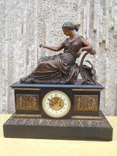 IMPOSANTE PENDULE "ALLEGORIE FEMININE" EPOQUE 1840/60, BRONZE ET MARBRE