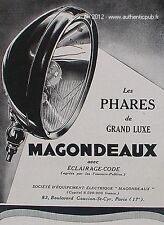 PUBLICITE PHARES MAGONDEAUX ECLAIRAGE CODE POUR AUTOMOBILE DE 1928 FRENCH ADVERT