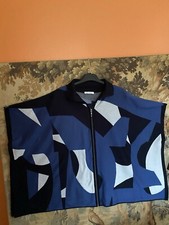 Poncho-Cape BARBARA LEBEK Motifs Géométriques Bleu Blanc Noir Jamais Porté
