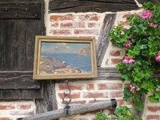 ancien Tableau huile  marine  signé H FONTAINE Marseille le rocher de gignac