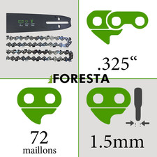 Pack Guide + 2 Chaînes tronçonneuse 72entraineurs 45cm de coupe 0.325 0.058