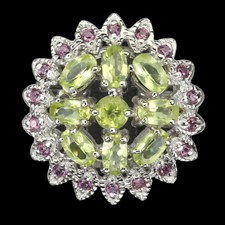 925 Bague en Argent Ovale Péridot Rhodolite Gemme Grenat Bijoux Taille 8