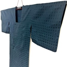 Kimono japonais 2721 imperméable pure soie vêtement simple bleu marine