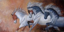 Grand Tableau original de Caillon 80x40 cm chevaux anglo arabe poney cheval