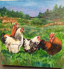 TABLEAU ACRYLIQUE BASSE COUR 20 X 20