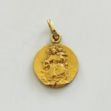 mama-estelle Ancienne Petite Médaille VIERGE Scapulaire Christ en Plaqué Or