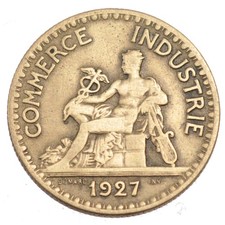 [#58338] Moneda, Francia, Chambre de commerce, 2 Francs, 1927, BC+, Aluminio - b