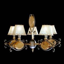 Lustre En Bois Fer Forgé Et Laiton À 5 Lumières Coll. BGA 1071 Rustique