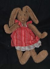 Doudou Peluche Lapin Brun Marron MOULIN ROTY Articulé Robe Rouge Rayé 56 Cm TTBE