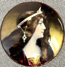 Médaillon Plaque Émail Peint Art Nouveau Bohémienne - Limoges vers 1900