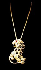 Keneth Jay Lane LION COLLIER strass et cabochon VINTAGE  Non Signé